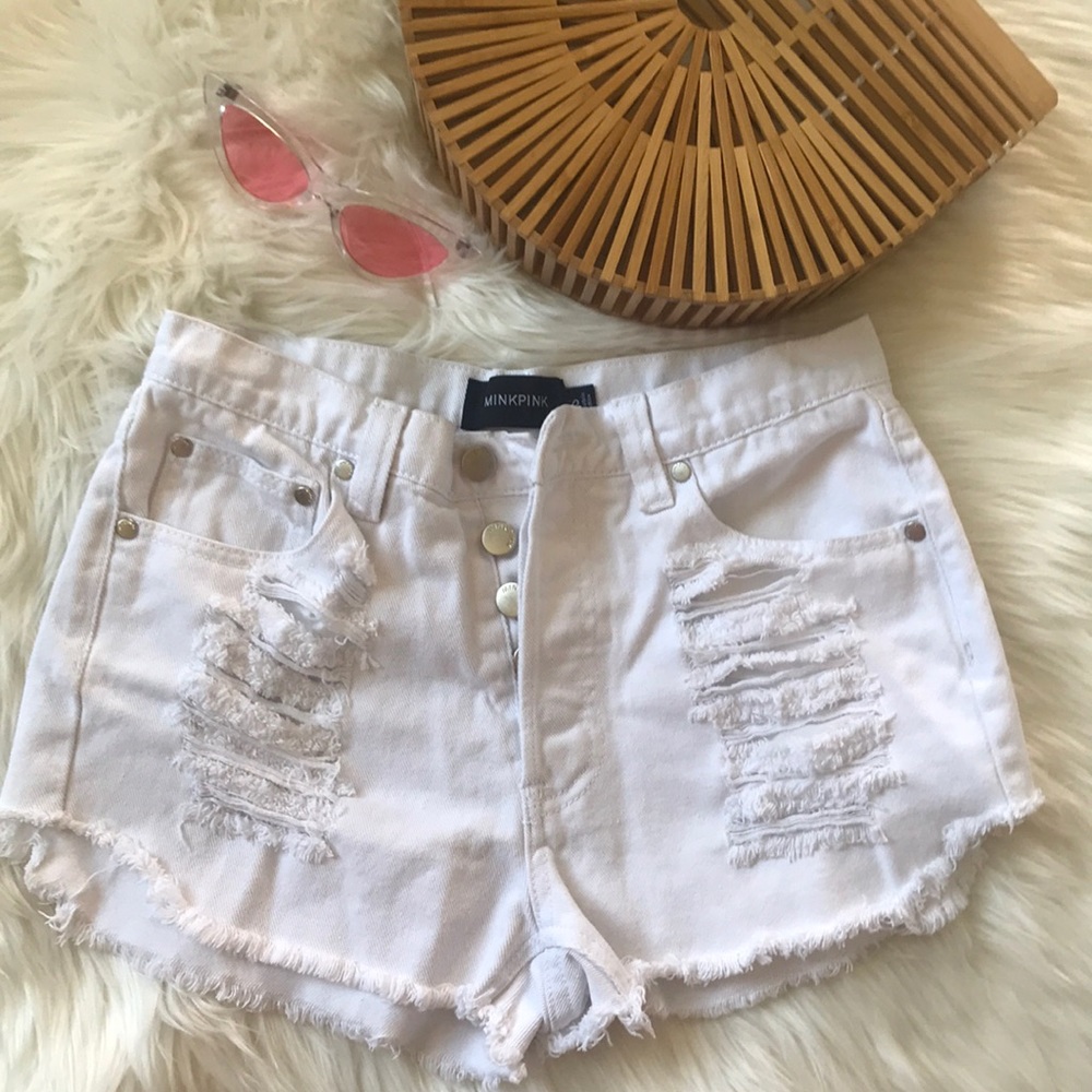 Mink pink high waist destroyed shorts